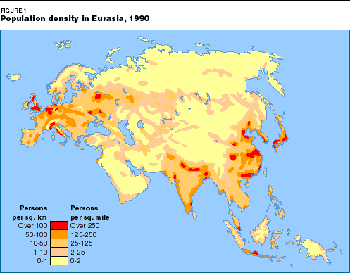 Map: Population Density in Eurasia, 1990