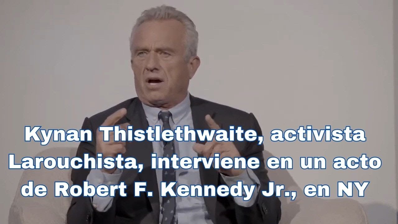 Kynan Thistlethwaite, activista Larouchista, interviene en un acto de Robert F. Kennedy Jr., en NY